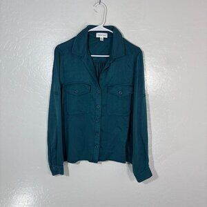 Cloth & Stone Shirt Womens Medium Green Tencel Button Front Long Sleeve Top